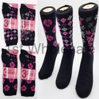 LADIES 3PK FLOWER DESIGN  SOCKS